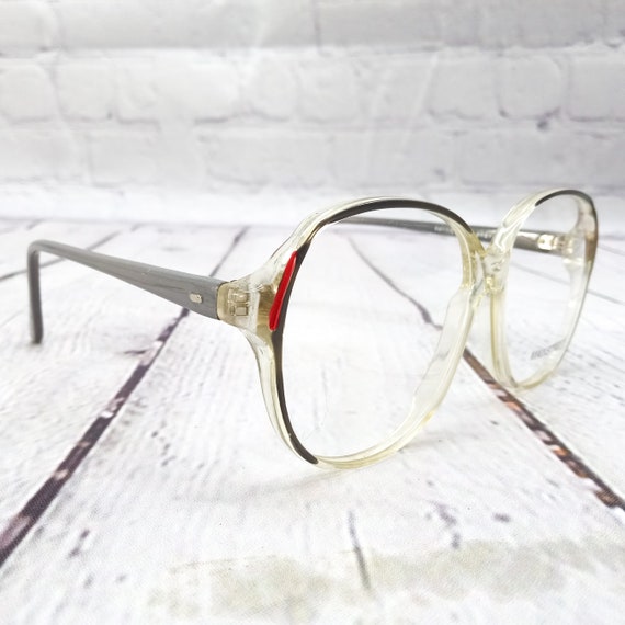 1980s large round eyeglasses grey red clear vinta… - image 2