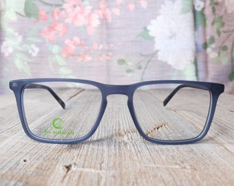 Montura de gafas cuadradas azul esmerilado: accesorio de moda vintage sin usar.