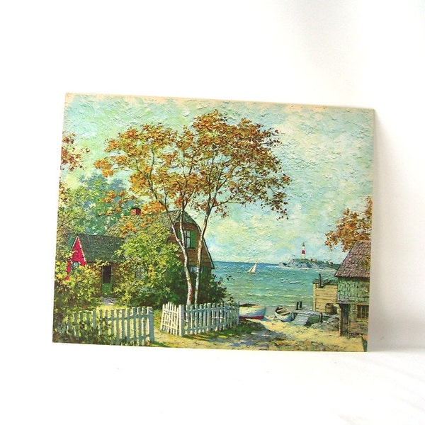 vintage beach cottage print for framing wall hanging picture 70's art artwork decorative home decor mid century poster shabby chic ocean