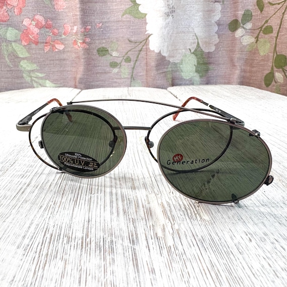 Round Eyeglass Frames: Matte Gunmetal & Brown Tor… - image 3