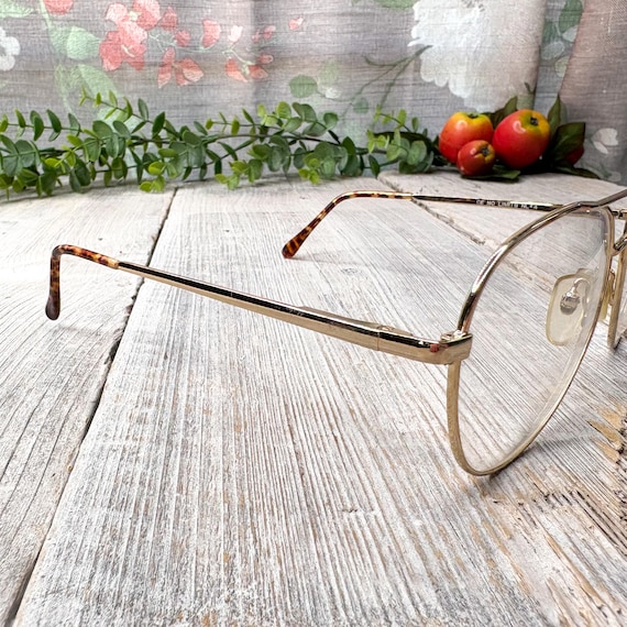 Vintage Square Aviator Eyeglass Frames: Light Gol… - image 2