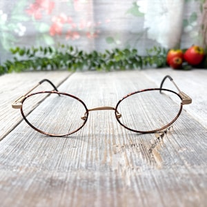 matte gold tortoise metal eyeglass frames only 48[]25/135 big round glasses unisex/ men/women eyeglasses deadstock/vintage/nos 1990s fashion