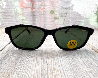 1990s square sunglasses solar-x dark black glass lenses uv protection matte black metal frames