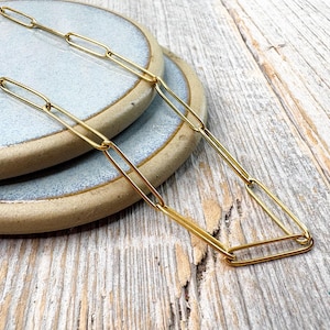 long link gold paper-clip chain necklace/choker, women&#39;s jewelry
