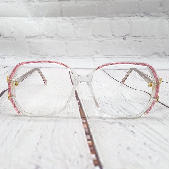 1980s large octagon eyeglasses clear red vintage … - image 1