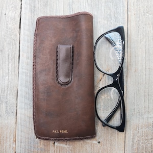 custodia per occhiali in similpelle marrone tasca-protettore clip vegan-friendly unisex/uomo/donna accessori per occhiali da sole accessorio per occhiali
