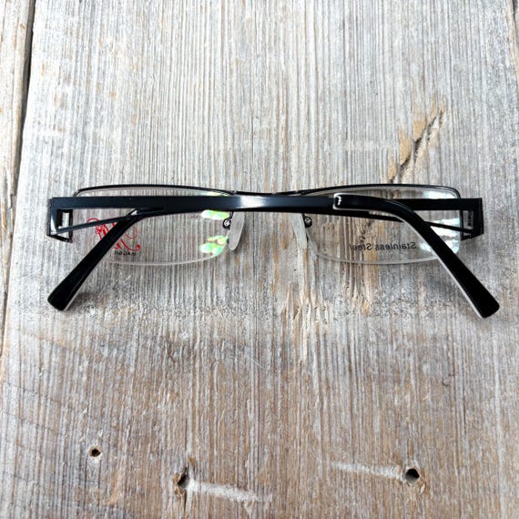 Vintage Semi-Rimless Rectangle Eyeglasses: Black … - image 7