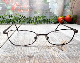 Dark Copper Cat-Eye Eyeglass Frames: 1990s Metal Unisex Glasses