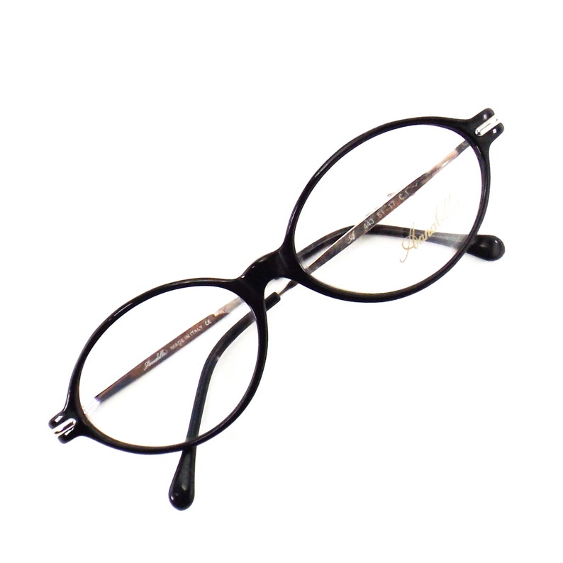 Annabella italian eyeglasses black oval silver eye glasses vintage 80s NOS frame italy