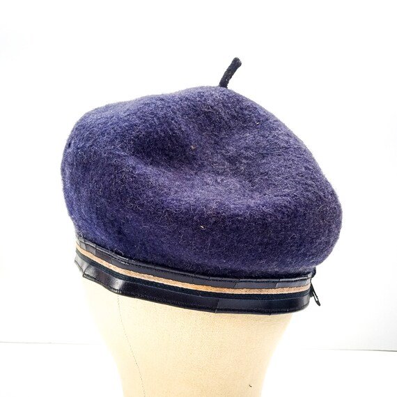 vintage wool beret hat blue cap - image 2