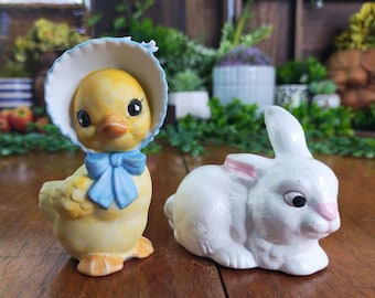 easter figurines baby chick easter bunny rabbit your choice baby bird white rabbit decorations holiday decor porcelain ceramic bonnet basket