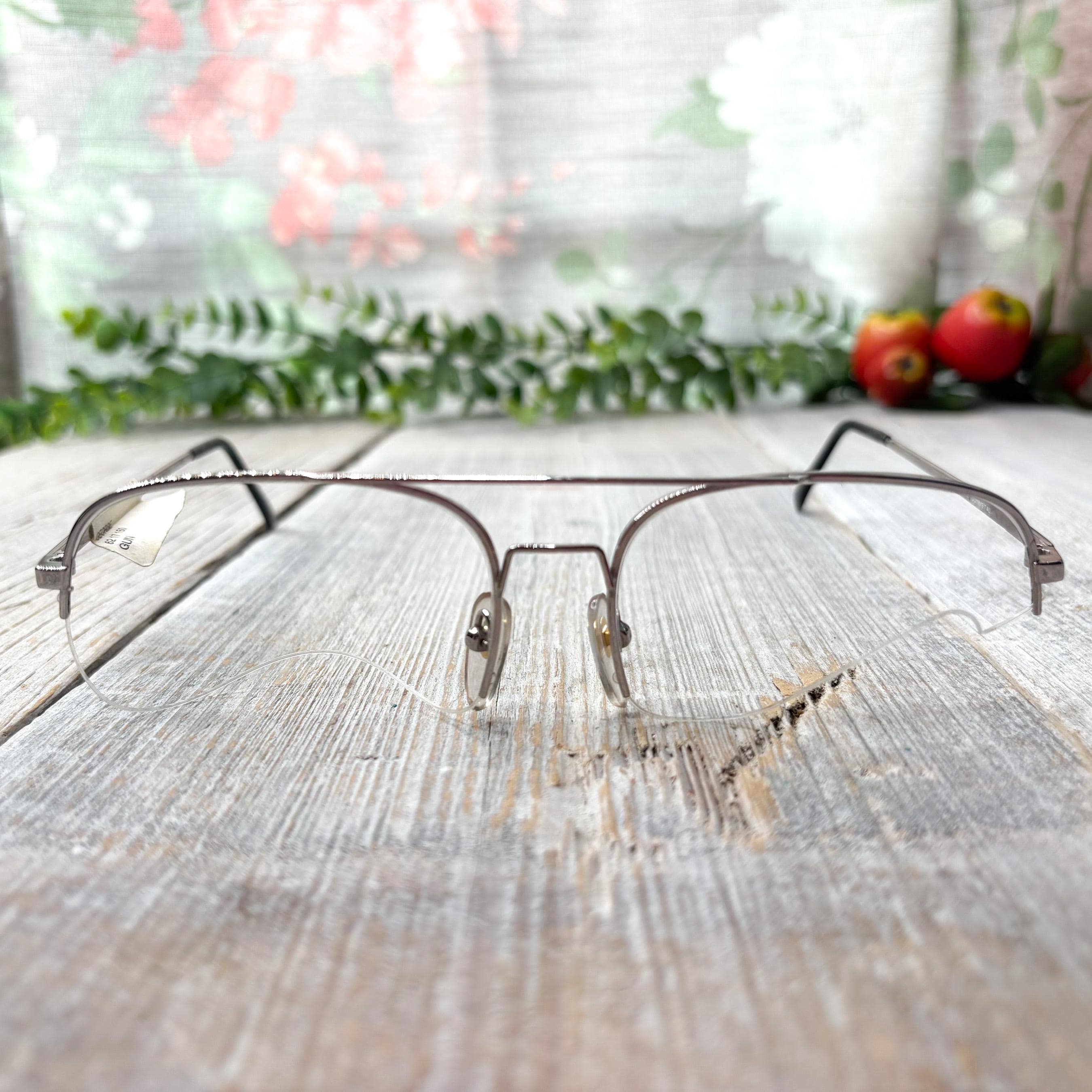 eyeglass frames only silver/gunmetal 62[]17/150 semi-rimless oversized aviator eyeglasses double bridge glasses unisex/men/women nos vintage