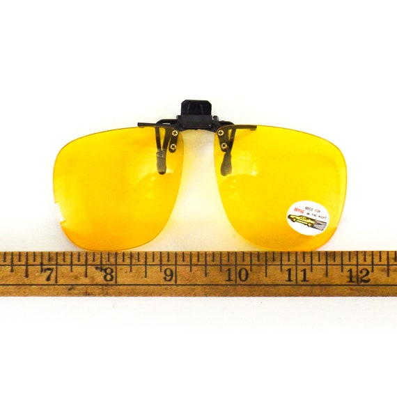 vintage clip on sunglasses flip up yellow tint le… - image 5