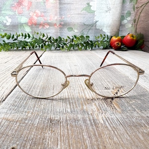 light gold metal eyeglass frame only  49[]21/135 big round eyeglasses vintage/nos/deadstock glasses unisex/men/women 1990s fashion accessory
