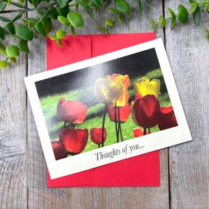 Biglietto d'auguri vintage con tulipani e fiori di sole che ti pensano, per lei/lui/uomo/donna/amico/collega/famiglia/numeri/scorte invendute
