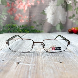 ralph lauren chaps eyeglasses frames only metallic brown rectangle glasses unisex/men/women deadstock vintage eyewear fashion accessories