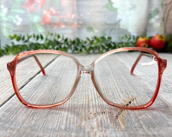 Montura de gafas cuadrada extragrande de color rosa transparente estilo vintage de los años 90 (54[]18/140)