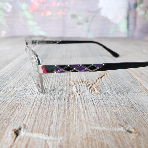 Silver & Purple Square Eyeglass Frames - Vintage … - image 7