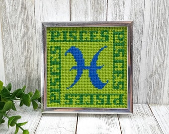 vintage cross stitch astrology sign picture framed