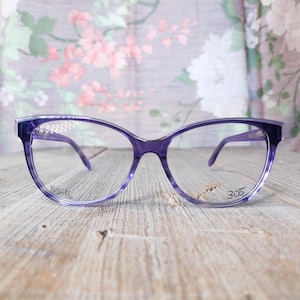 purple stripe plastic eyeglass frames only fashion accessories deadstock vintage accessory eyewear cat-eye eyeglasses women/girl/teen nos