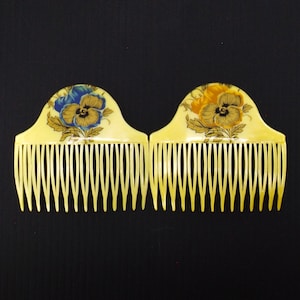 80s NOS vintage side hair comb pansy floral flowers solid pastel pearl color fashion accessories for women made in west germany