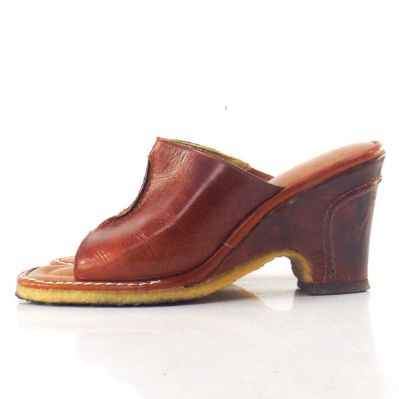 vintage open toe pumps women 6 | brown leather he… - image 3