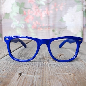 costume glasses no lenses bright blue square frames unisex/men/women party/festival/rave/fun fashion accessories accessory geek/nerd/preppy