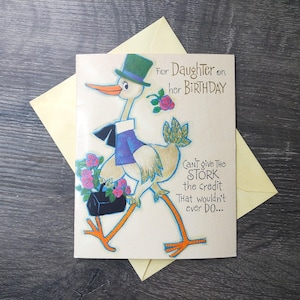 Tarjeta de cumpleaños para hija, cigüeña, dulce ángel, amor, mamá y papá, escribieron, firmaron, ella/mujer/niña/adolescente/hija, papelería vintage, nos, tarjeta de felicitación