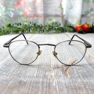 pewter eyeglass frames only big round eyeglasses nos vintage 1990s eyewear prescription glasses unisex/men/women 90s fashion accessories new
