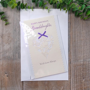 Feliz cumpleaños nieta con amor siempre de abuela/abuelo tarjetas de felicitación americanas niña/mujer bonito/lindo corazón lazo encaje