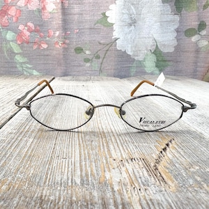 vintage eyeglass frame only eyeglasses oval metal glasses 45[]18/130 silver/black unisex/men/women prescription eyewear deadstock nos