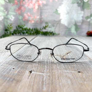 liz claiborne eyeglasses frame only hexagon shaped metal wire gunmetal glasses unisex/men/women eyewear deadstock vintage eyeglass accessory