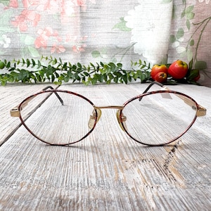 Big round eyeglass frames only gold tortoiseshell 50[]18/140 eyeglasses unisex/men/women 90s fashion accessories eyewear nos vintage glasses