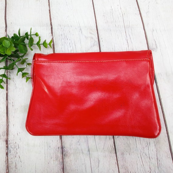 80s vintage red faux leather purse, shoulder bag … - image 4