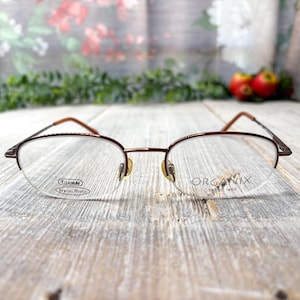 bronze eyeglass frames only semi-rimless rectangle eyeglasses 90s fashion accessories unisex/men/women glasses prescription eyewear vintage
