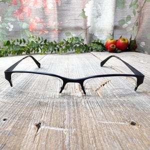 metallic blue black eyeglass frames only semi-rimless rectangle glasses unisex/men/women prescription eyeglasses deadstock vintage accessory