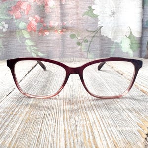 Square Reading Glasses +2.00: Pink Purple Clear Vintage Eyeglasses