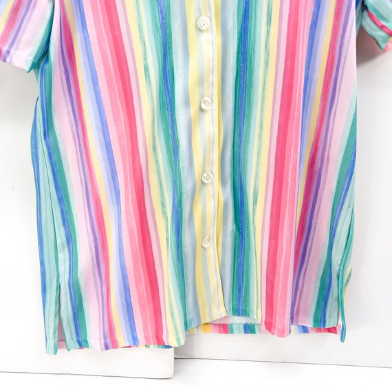 womens vintage shirt rainbow striped polyester to… - image 4
