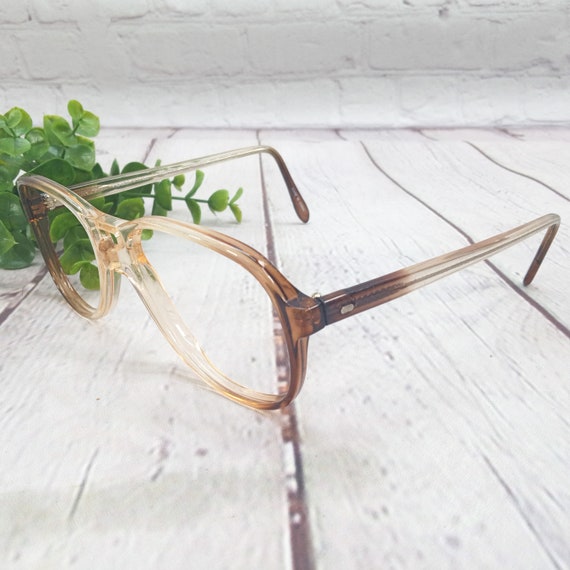 1980s large round/square eyeglasses clear brown f… - image 2
