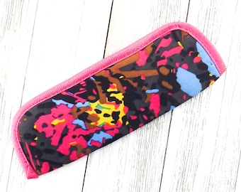 vintage neoprene eyeglass sleeve | thin sunglass case | colorful abstract design pink