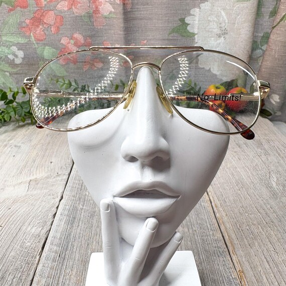 Vintage Square Aviator Eyeglass Frames: Light Gol… - image 4