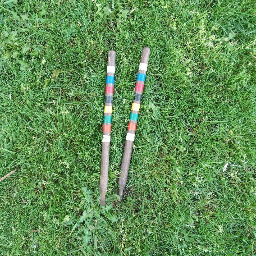 Vintage Croquet Goal Posts, Wooden Sticks, Wood Stake, Wood Goal Posts