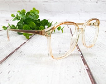 1980s large round eyeglasses clear gray fade vintage eye glasses women men eyeglass frames NOS