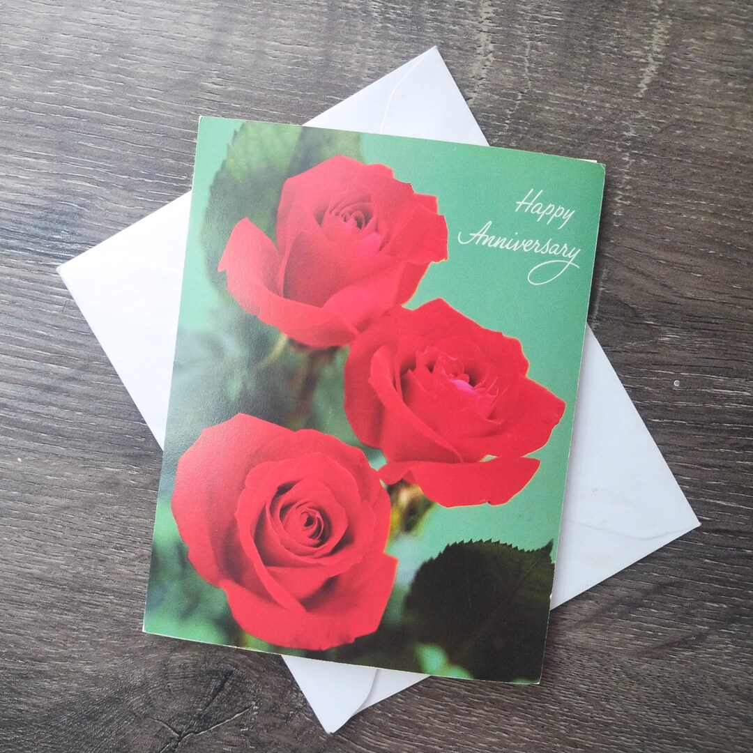 Happy Anniversary Card Red Roses Greeting Card Vintage Stationary Nos ...