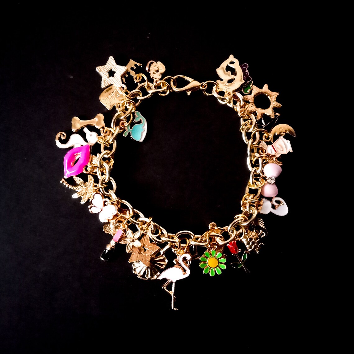 Charm Bracelet Personalized Charm Bracelet Gold Enamel Etsy
