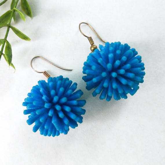Vintage Spiky Blue Rubber Ball Earrings Dangle Retro 1980s Squishy Etsy