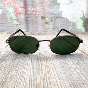 1990s rectangle sunglasses dark black glass driving lenses uv protection sunglass gunmetal metal frames