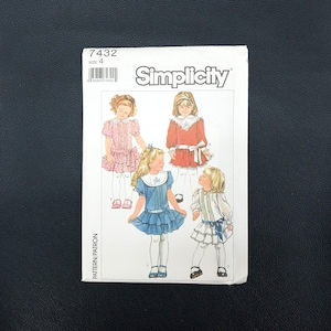 80s vintage girls sewing pattern simplicity 7432 child size 4 dropped waist dress
