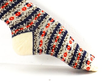 knee high socks vintage | fair isle pattern | tall knit boot socks | womens size 9-11 acrylic nylon usa