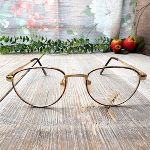 gold tortoise eyeglass frames only 48[]18/125 big round metal eyeglasses nos /vintage/deadstock glasses unisex/men/women 90s fashion eyewear